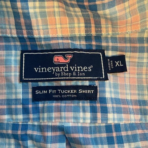 Vineyard Vines Blue & Pink Plaid Slim Fit Tucker Shirt Size XL - Picture 6 of 7